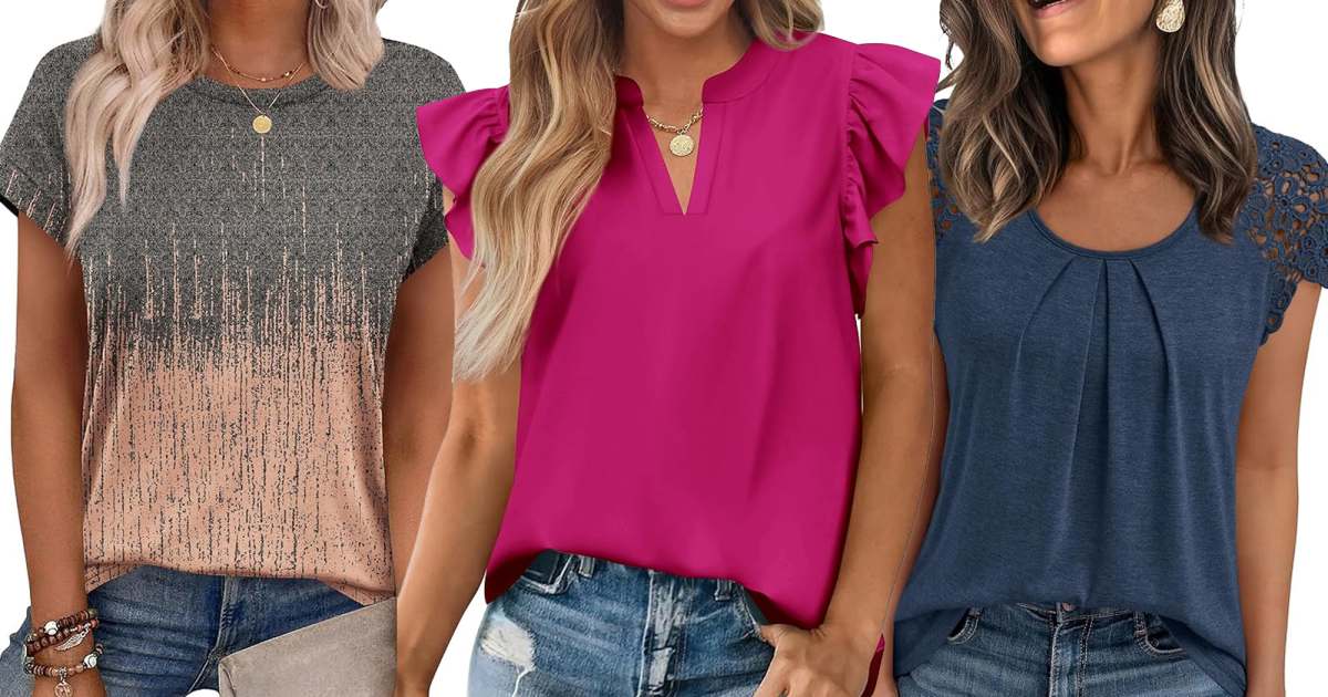 pink, blue and gray amazon tops on women