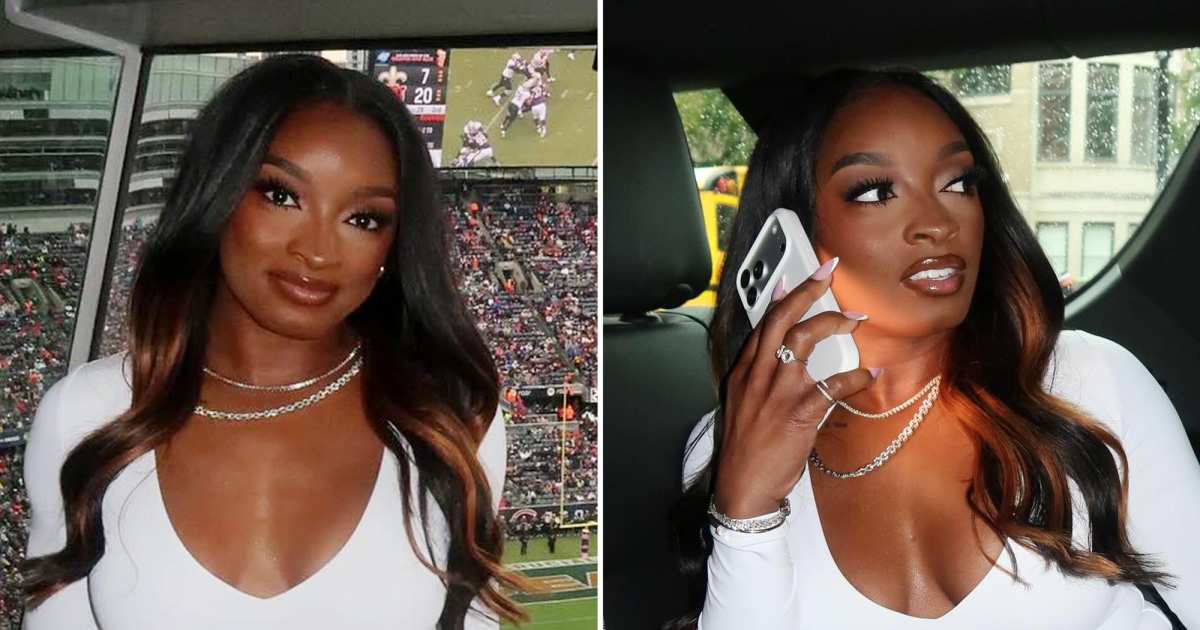 Simone Biles Shows Off Game Day Outfit in Low Cut Top After Confirming Boob Job 007